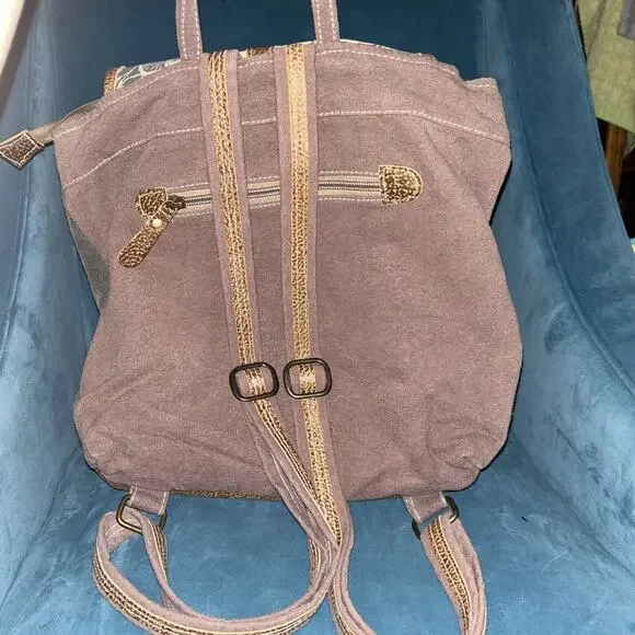 Myra Bag Daisy Delight Backpack Bag Upcycled Canvas S-1287 14.5" W x 13" H - Picture 2 of 4